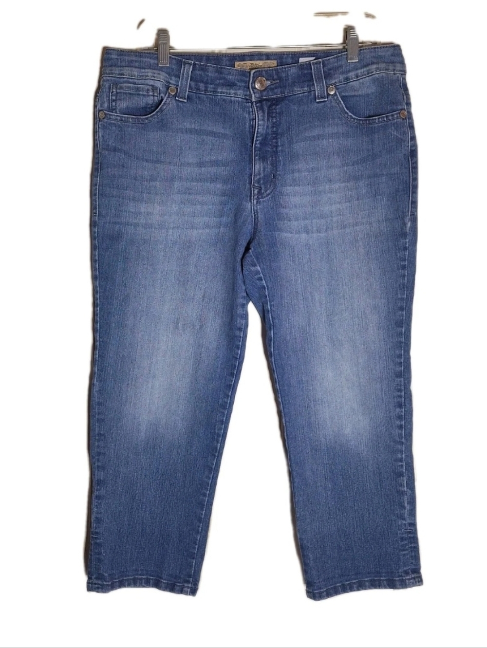 Nine West Vintage America Jeans Womens 14 P Blue Boho Cuff Denim Capris Stretch